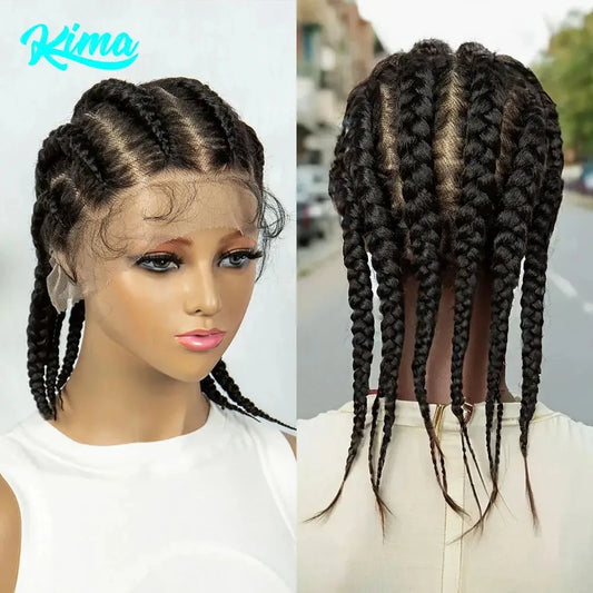 KIMA Full Lace Cornrow Box Braided Wig Synthetic Lace Front Wigs for Africa Women Men Braids Wig with Baby Hair Braiding Wigs