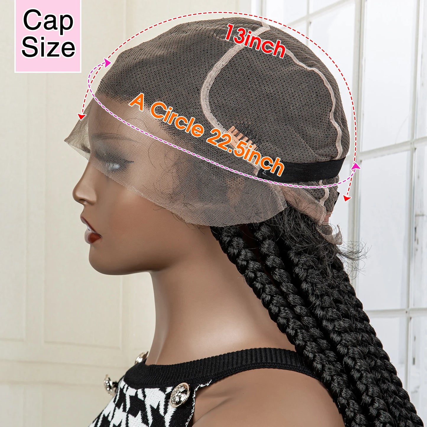 Full Lace Cornrow Braids Synthetic Lace Front Wig Big Square Knotless Box Braids Wig with Baby Hair Braided Wigs for Black Women