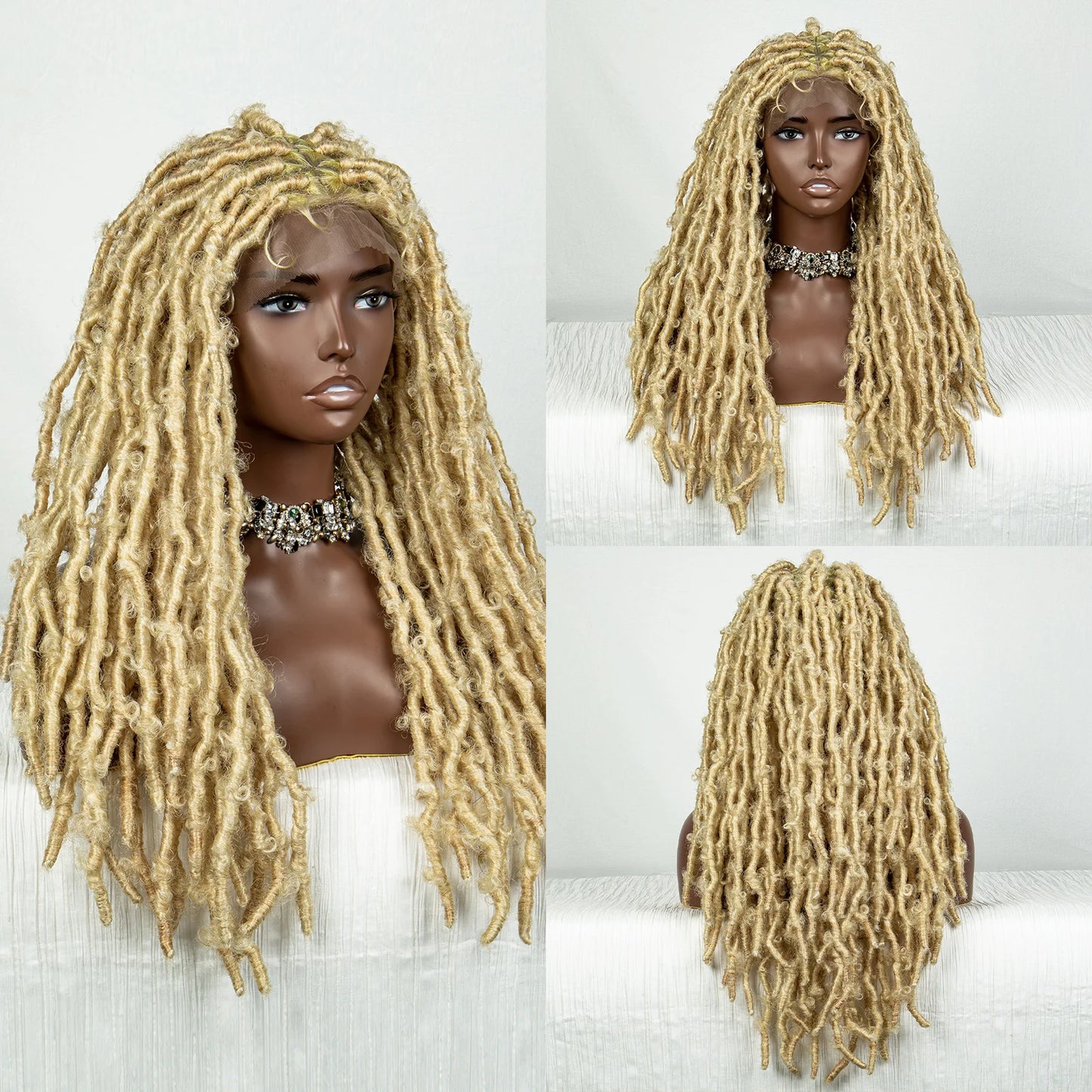 613 Blonde Butterfly Locs Synthetic Full Lace Braid Wig Crochet Faux Locs Braids