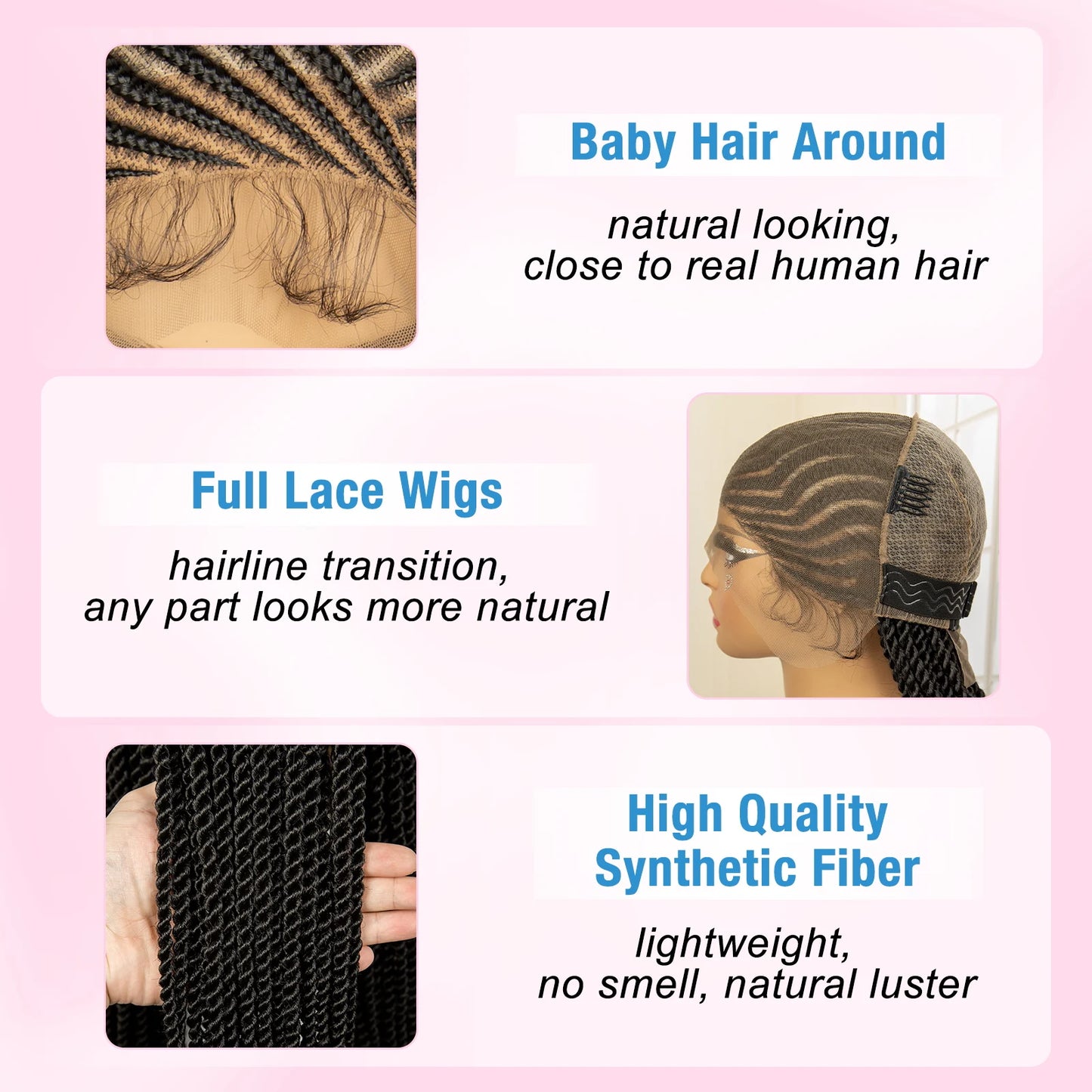 Synthetic Full Lace Wig 32 Inches Handmade Cornrow Knotless Box Braided Wigs with Baby Hair Twist