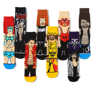 Calcetines de anime de dibujos animados de lucha libre para hombres