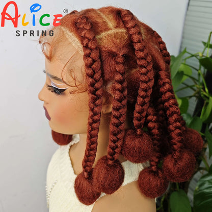 Ginger Orange 12 Inches Synthetic Braided Wigs Transparent Lace Front Kontless Box Braiding Wigs With Baby Hair for Black Women