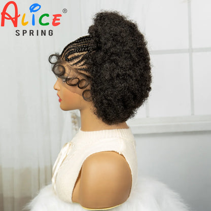 Short Curly Braided Wigs Synthetic Lace Front Braided Wig for Black Women Kontless Braiding Hair Wigs Afro Kinky Curly Hair Wig