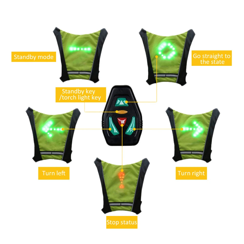 LED Wireless cycling vest men 20L MTB Bike Bag Safety LED Turn Signal Light Vest Bicycle Reflective Warning Vests Remote Control