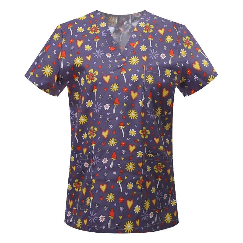 Cartoon Animals Tops Scrub  Medical Surgical Uniforms