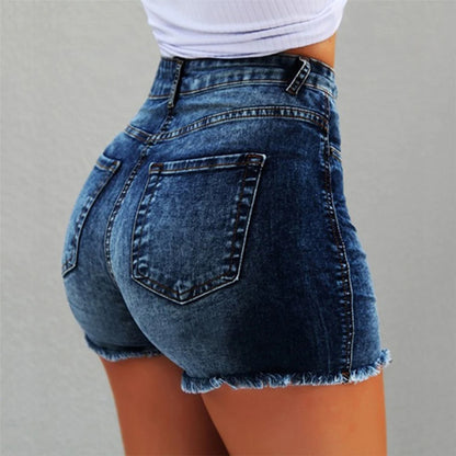 Solid Cotton Denim Shorts