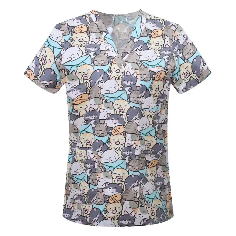 Cartoon Animals Tops Scrub  Medical Surgical Uniforms