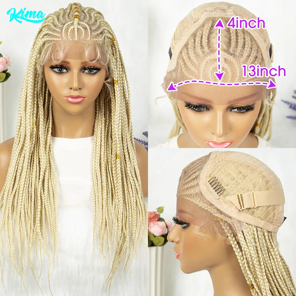 Synthetic Lace Front Synthetic Box Braided Wig Braids Wig Knotless African Braiding Wig With HairCorrow Braided Wigs