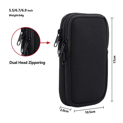 Neoprene Dual Pouch 2 Phone Holder Belt Clip Case Holster For iPhone