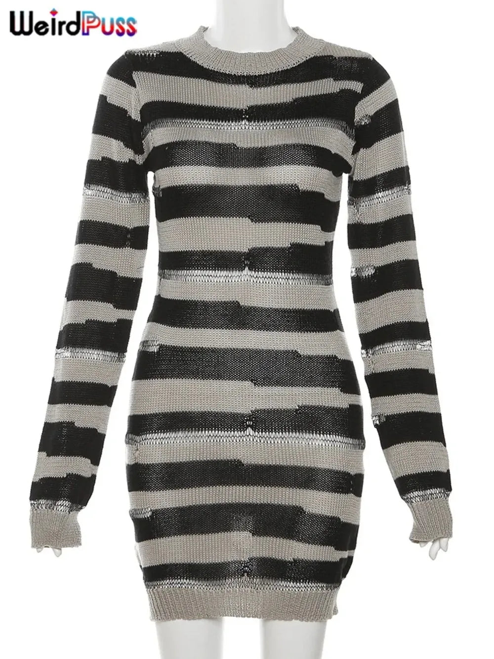 Weird Puss-Women's Knitted Striped Dress