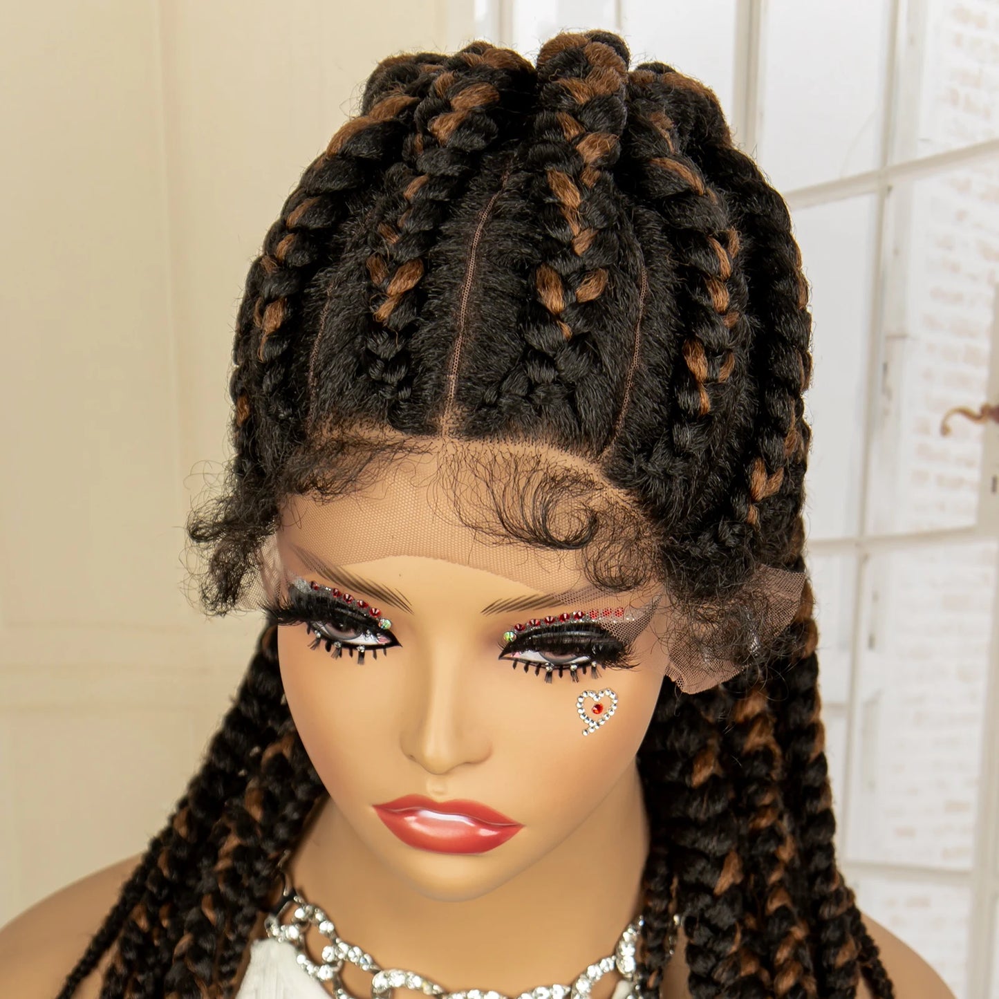 Synthetic Ponytail Braided Wigs Lace Frontal 24 Inches African Knotless Twist Braids  with Baby Hair