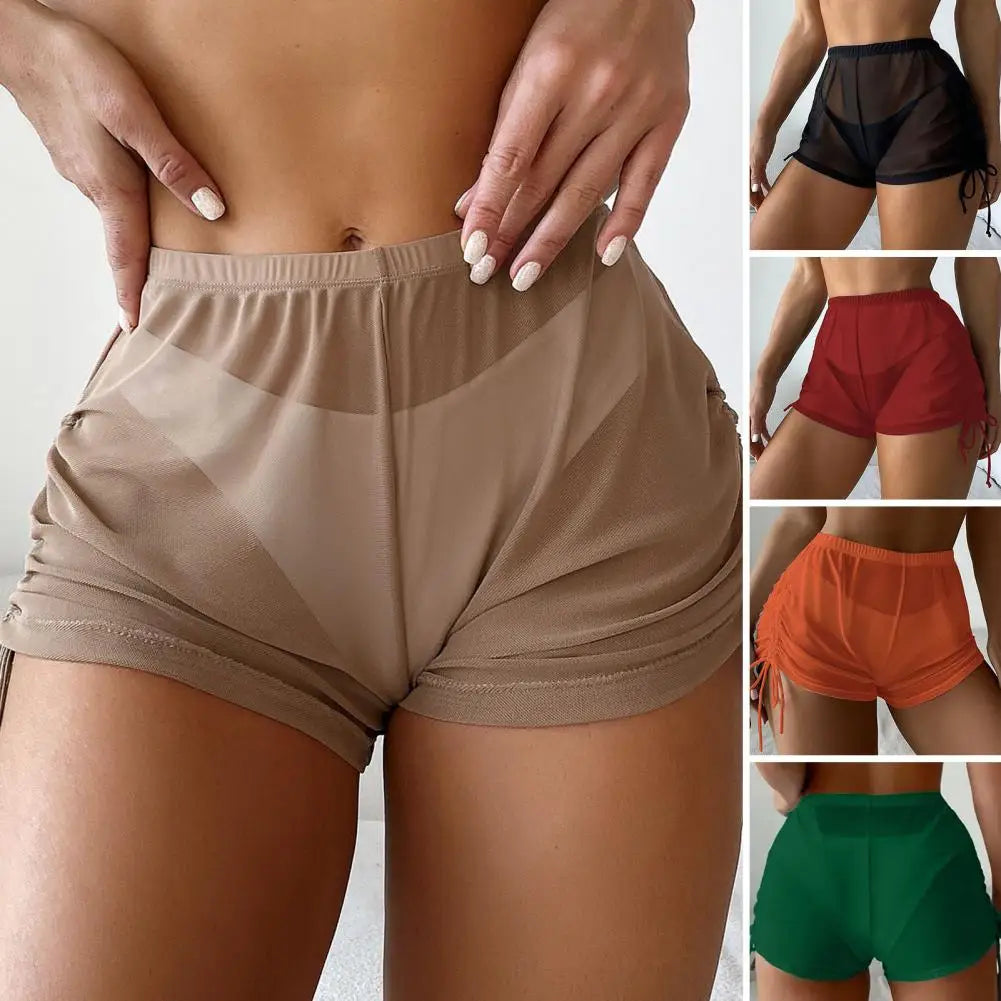 Trendy Swimming Trunks High Waist Wading Quick-drying See-through Mesh Beach Bikini Shorts