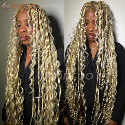 32" Bohemian Box Braided Wigs Synthetic Full Lace