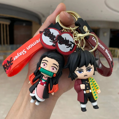 Demon Slayer Kamado Tanjirou Pendant Keychain for Men Women Agatsuma Zenitsu Rubber Key Ring Anime Fans Car Bag Decor Jewelry