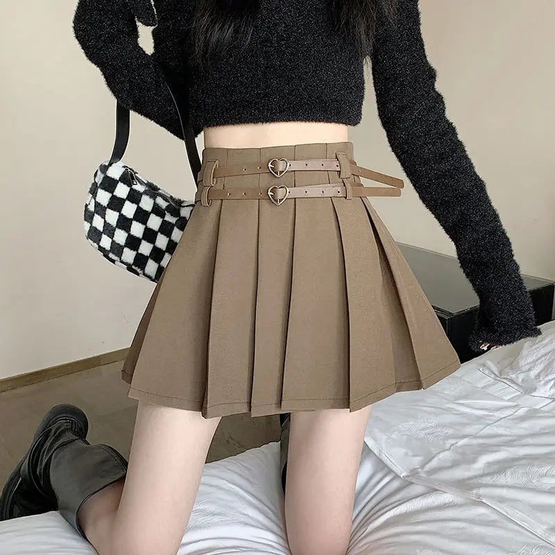 Double Belt High Waist Skirt Faldas