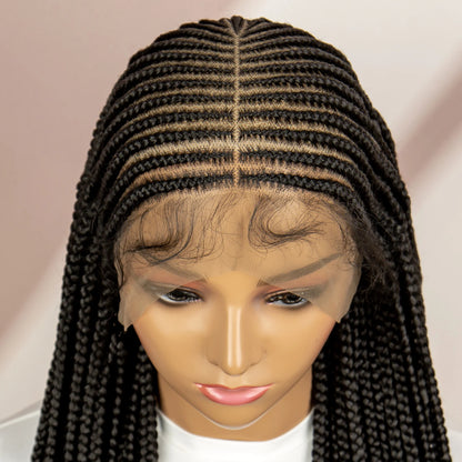 36 Inches Cornrow Braided Wigs Synthetic Full Lace Braids Straight Knotless Braiding Hair Wig With Baby Hair