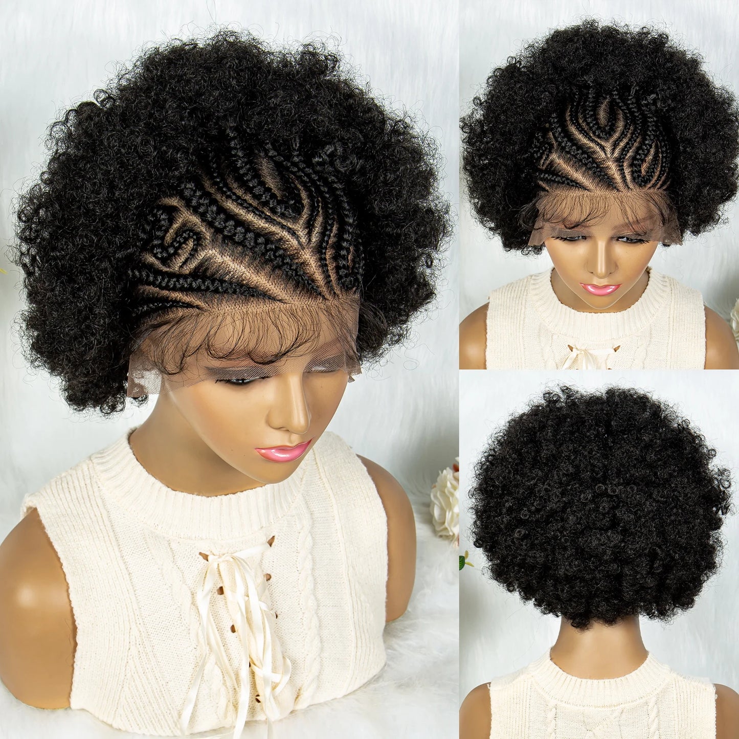 13x6 Lace Front Braided Wigs Africa Wig Synthetic Lace Front Wig With Baby Hair For Black Women Wig Kinky Curly Hair Wigs