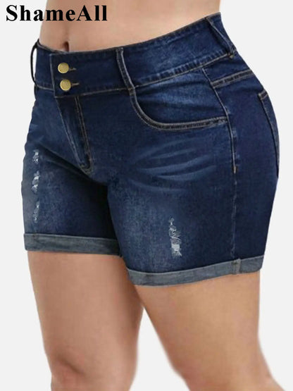 Push Up Slim Hip Cuffed Short Jeans