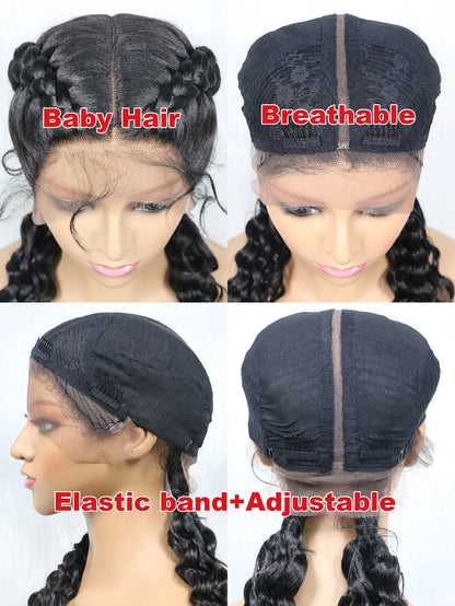 Braided Wigs Synthetic 13x1 T Part Lace  Braiding Hair Wig Curly Water Wave