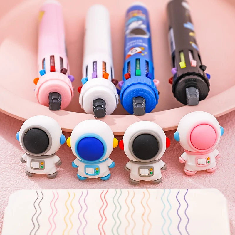 10 Colors Cartoon Astronaut Ballpoint Pen School Office Supply Stationery Papelaria Escolar Multicolored Pens Kawaii Stationery