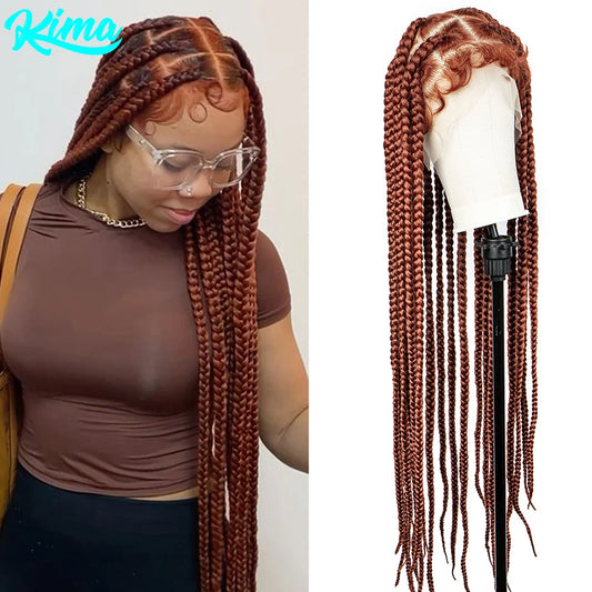 KIMA Ginger Synthetic Cornrow Braided Wigs Full Lace Wig 36 inches Knotless Jumbo Box Braids Wigs 350 Color