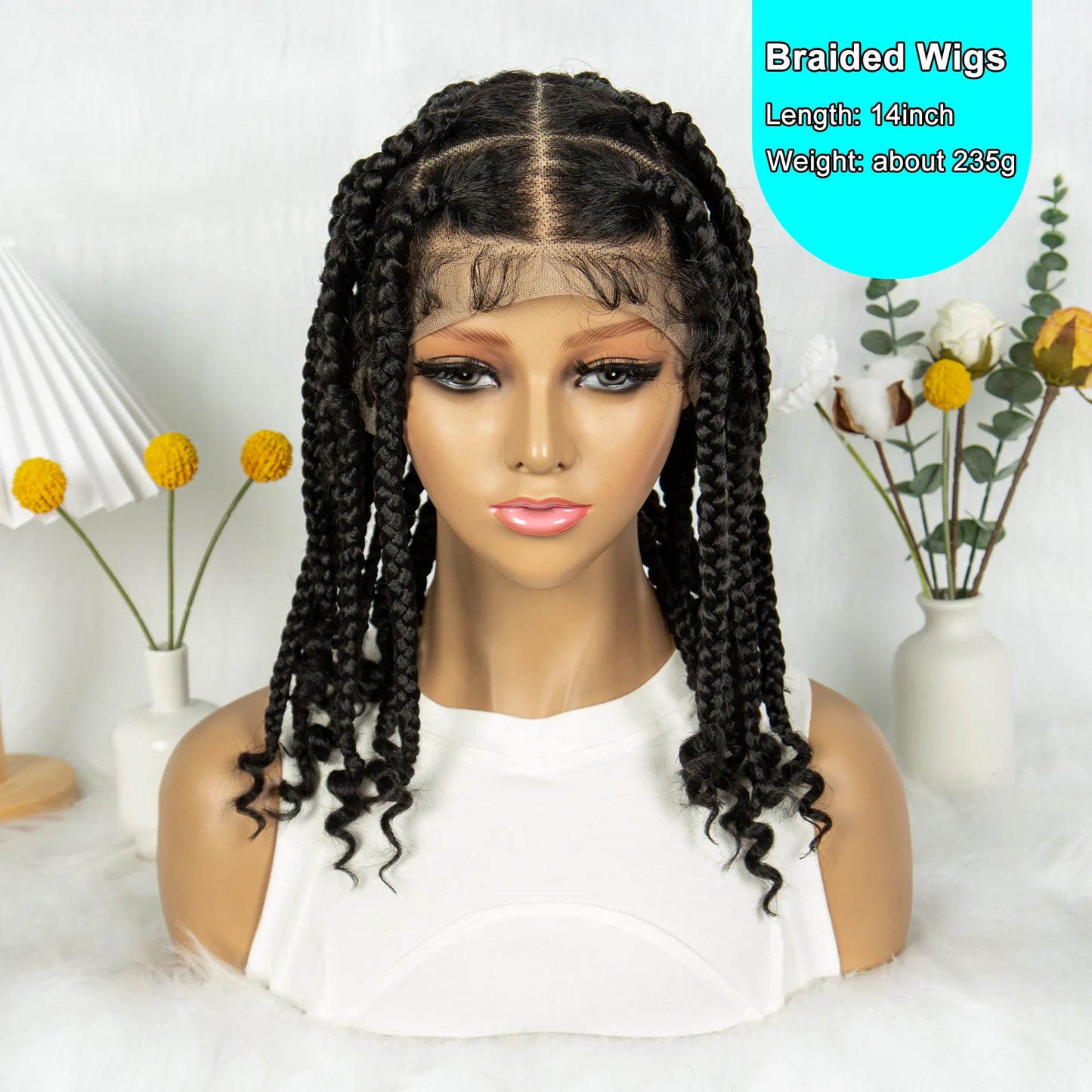 KIMA 14 Inches Synthetic Square Box Braided HD Full Lace with Baby Hair