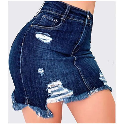 Plus Size Ripped Holes Bodycon Mini Denim Skirts