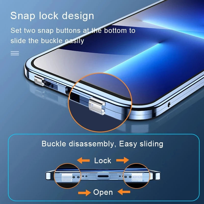 360°Full Protection Metal Magnetic Snap Lock iPhone Case