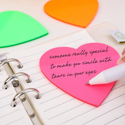 Fluorescent Heart Shaped Sticky Posted It Note Pads Transparent Memo Pad Planner Sticker Notepad for Students School Supplies