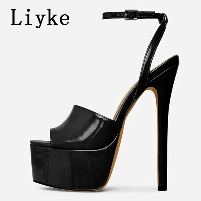 Liyke Verano 16 CM Tacones Súper Altos Plataforma Bombas Punta Abierta Hebilla