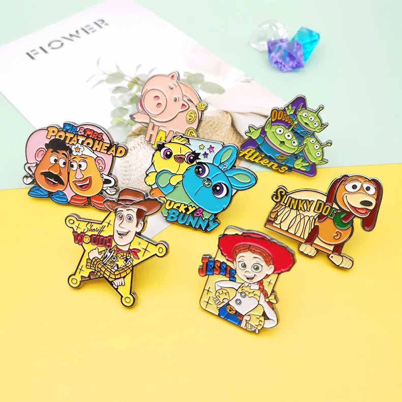 Disney Toy Story Woody Buzz Lightyear Enamel Pin Funny Brooch Cartoons Badge for Bags Jeans Hoodies Denim Lapel Pin Jewelry Gift