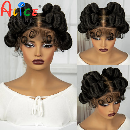 Full Lace Handmade Bantu Braided Wigs with Baby Hair Synthetic Natural Braided Lace