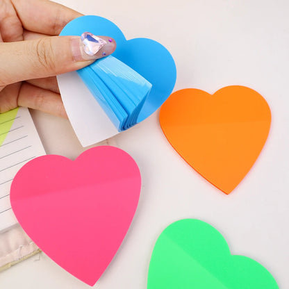 Fluorescent Heart Shaped Sticky Posted It Note Pads Transparent Memo Pad Planner Sticker Notepad for Students School Supplies