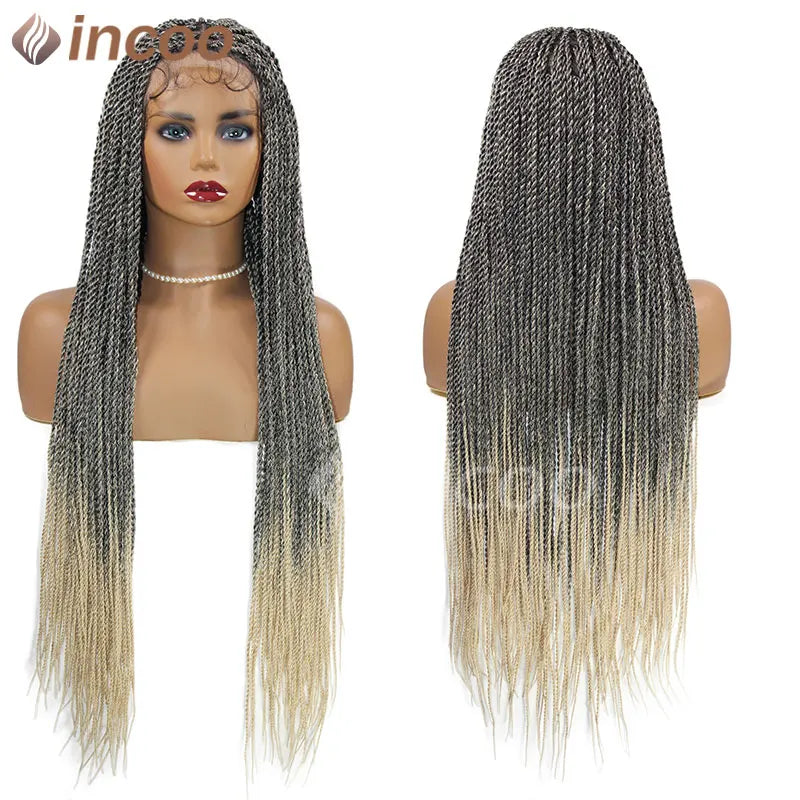 Full Lace Twist Braided Wigs Synthetic Box Jumbo Braided Braids Wigs 26 36 Inch Synthetic Twist Braids Wigs For Afro Black Women