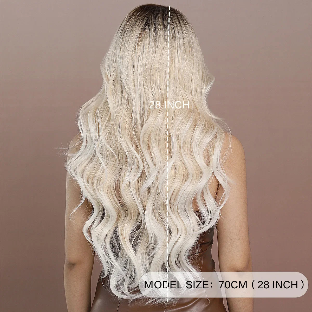 Long Wavy Light Brown To Blonde Platinum Middle for Women's Part Hair Wig Heat Resistant