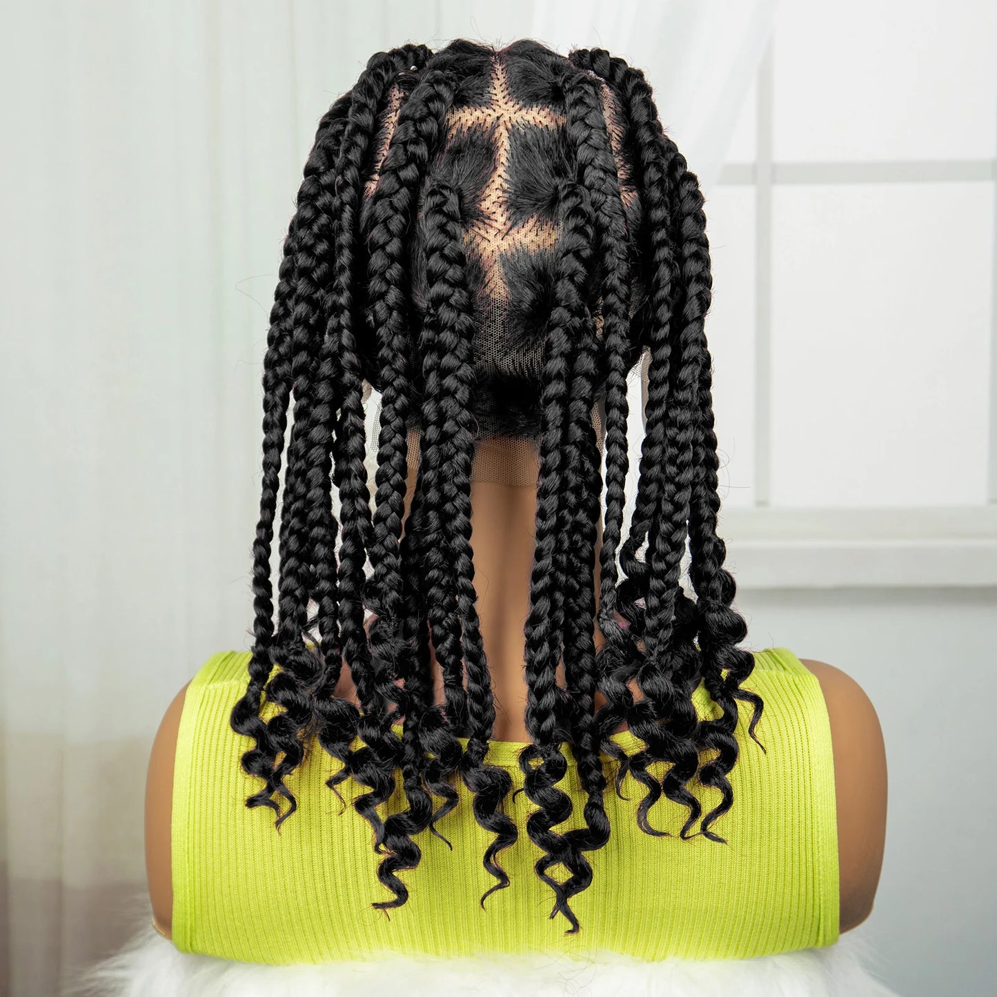 Synthetic Full Lace Braided Knotless Box Braided Lace Wig with Curly Ends with Baby Hair