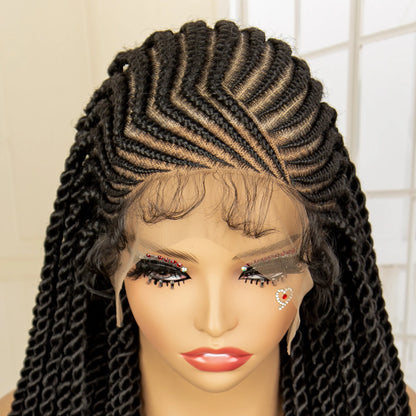 Synthetic Full Lace Wig 32 Inches Handmade Cornrow Knotless Box Braided Wigs with Baby Hair Twist