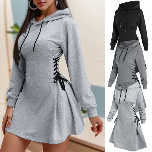 Tie Waist Mini Hoodies Dress