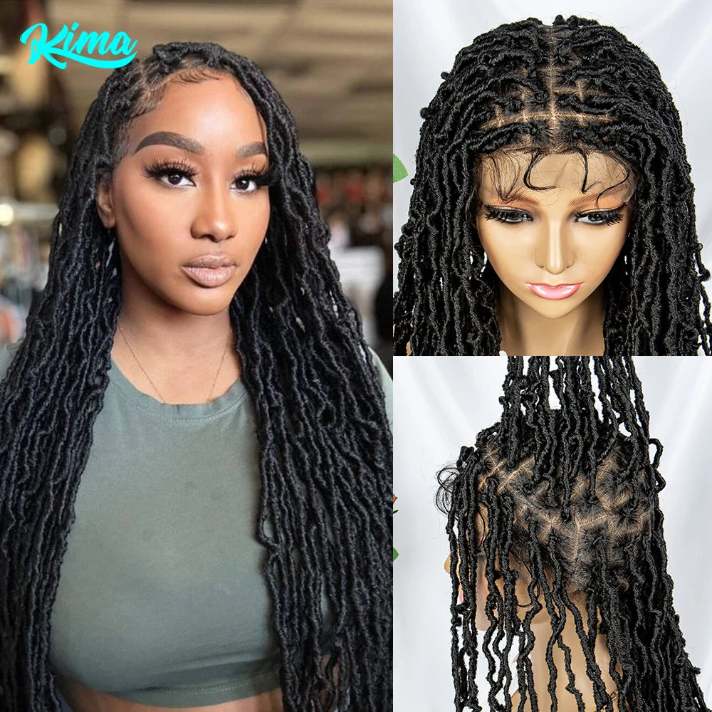 Full Lace Braided Wigs Synthetic Lace Front Wig Braid Faux Locs Wigs African With Baby Hair Braided Dreadlocks Wigs