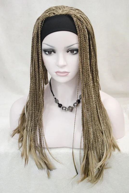 Synthetic Long Straight Hand Made Braids 3/4 Half Full Wig Headband for Women