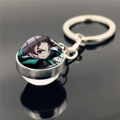 Cartoon Demon Slayer Keychain Kamado Nezuko Kanroji Mitsuri Tsuyuri Kanawo Double Sided Glass Ball Pendant Backpack Keychains