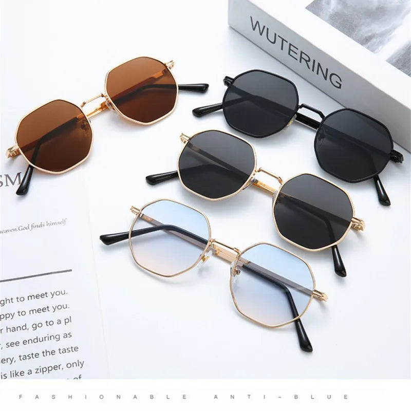 KLASSNUM Women Metal Sunglasses Vintage Men Octagon Luxury Brand Design Sun Glasses UV400 Protection Polygon Frame Eyepiece 2024