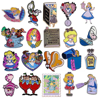 Alice In Wonderland Enamel Pins Fantasy Movies Cartoon Anime Metal Brooch Badge Fashion Jewellery Backpack Accessory Gifts