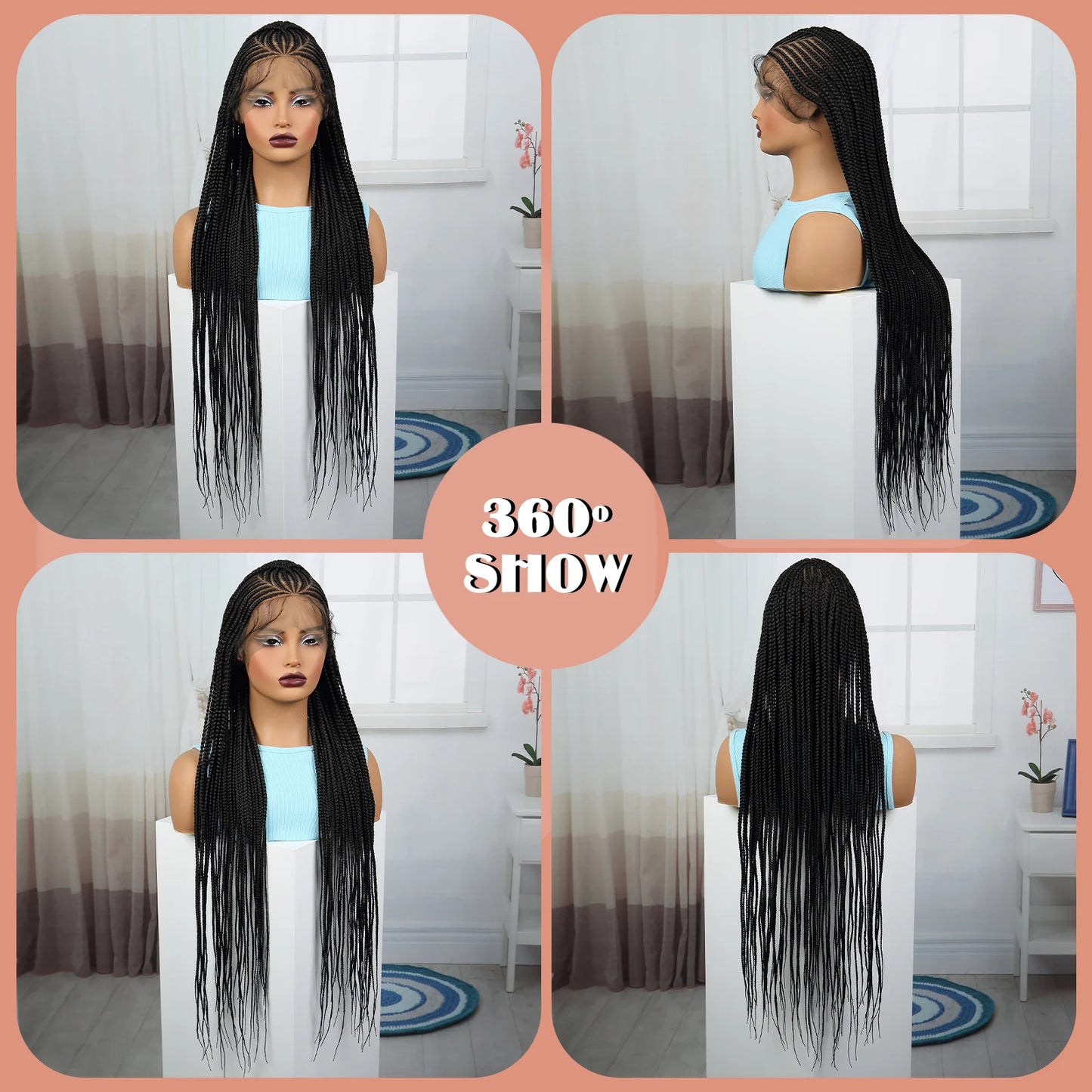 36 Inch Knotless Cornrow Braided Wigs Synthetic Full Lace