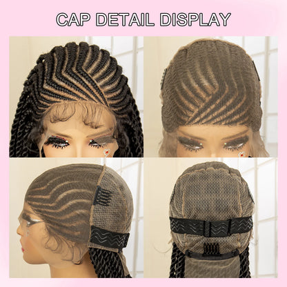 Synthetic Full Lace Wig 32 Inches Handmade Cornrow Knotless Box Braided Wigs with Baby Hair Twist