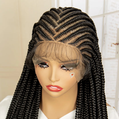 Synthetic Full Lace Box Braid Wig with Baby Hair 36 Inch Transparent Lace Back Knotless Braids Wig