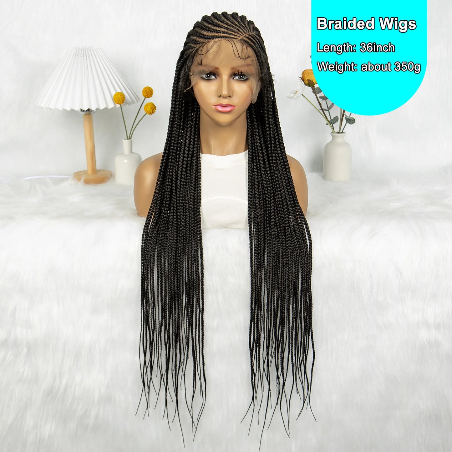 KIMA Synthetic Cornrow Box Braided Wig Full Lace Wigs Stitch Braids with Baby Hair for Black Women