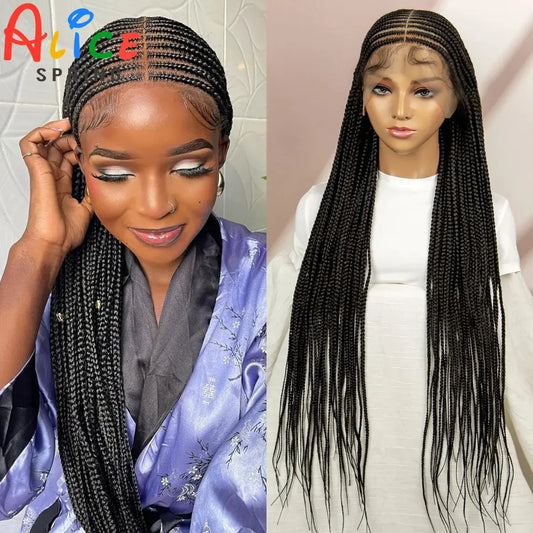 36 Inches Cornrow Braided Wigs Synthetic Full Lace Braids Straight Knotless Braiding Hair Wig With Baby Hair