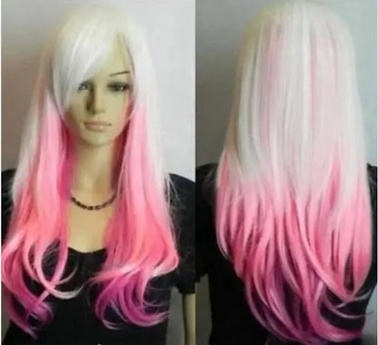 New fashion sexy women white mixed pink long Wavy cosplay party wig