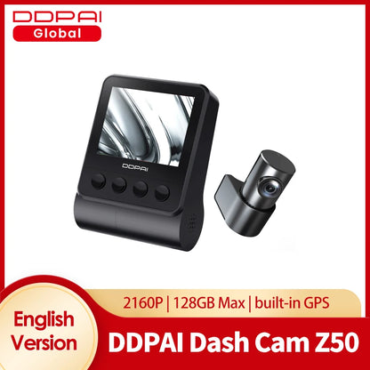 DDPAI Dash Cam Z50 Delantero y Trasero 4K, Cámara de Coche con 2160P Frontal + 1080P Trasero, WiFi GPS Incorporado, Cámara de Tablero Dual para Coches